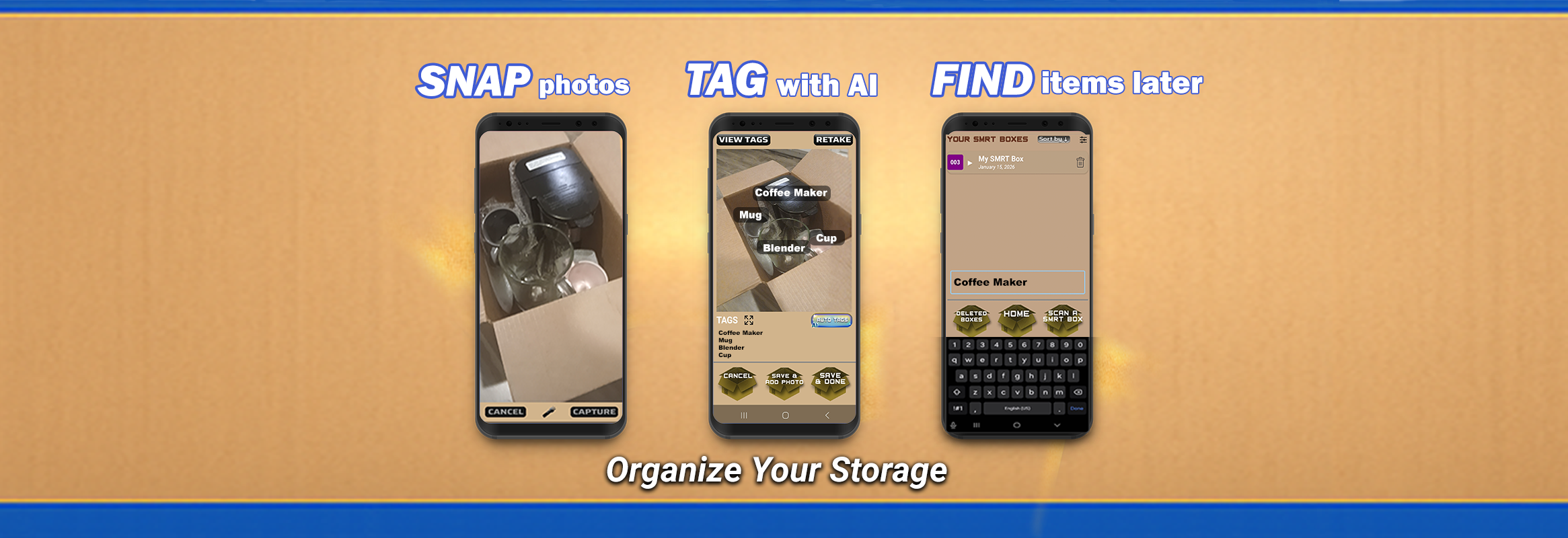 SMRT Box App - Snap photos, Tag with AI, Find items later